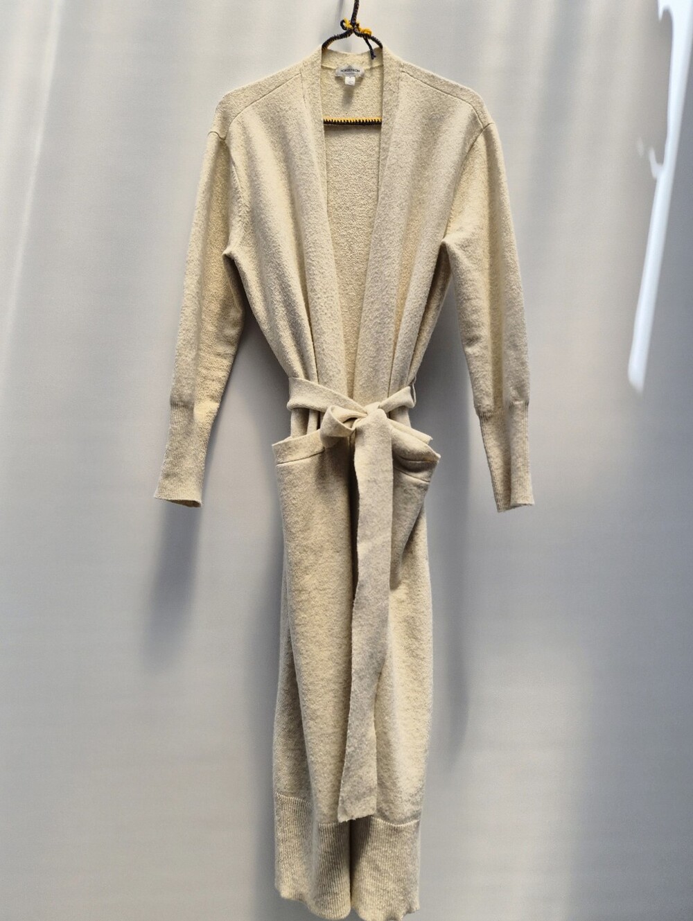 Nordstrom Longline Cardigan Duster Medium Cream Oatmeal Wool Blend Belted